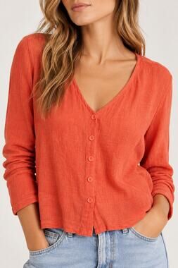 Flax Vintage 100% Linen Button Front Cardigan Orange Size Medium